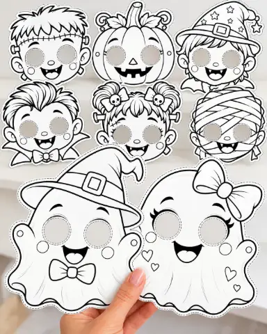 MÁSCARAS DE HALLOWEEN PARA COLORIR - ARQUIVO EM PDF — capa do material