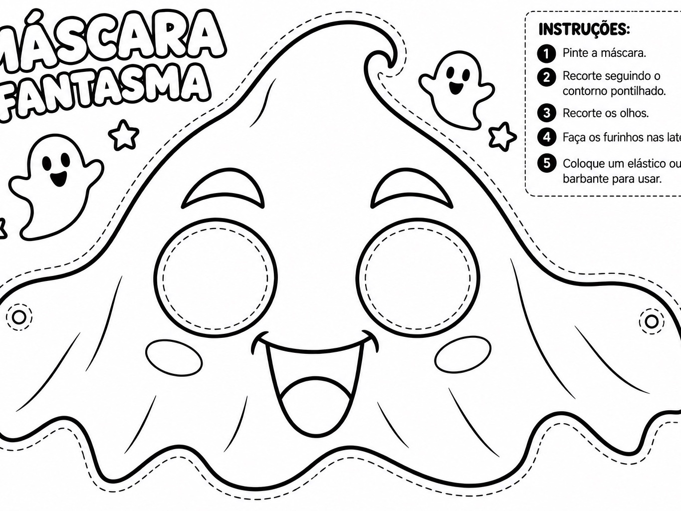 Máscaras de Halloween para Colorir e Recortar – Kit com 5 Modelos — amostra 2: Kit com 5 máscaras de Halloween para…