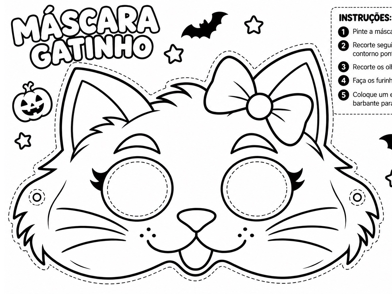 Máscaras de Halloween para Colorir e Recortar – Kit com 5 Modelos — amostra 3: Kit com 5 máscaras de Halloween para…