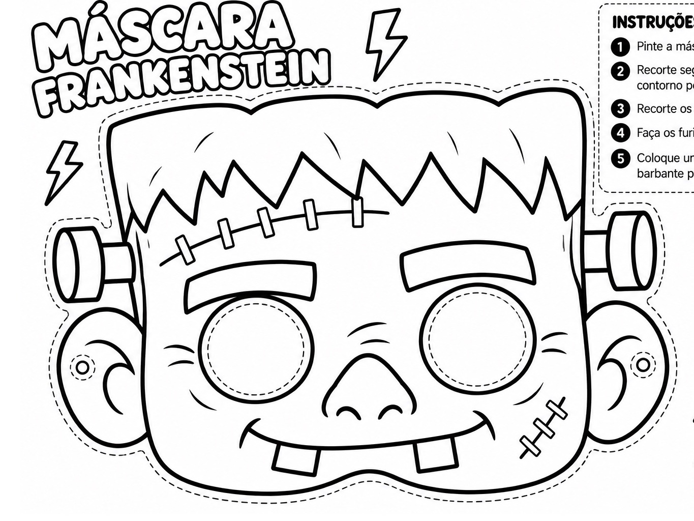 Máscaras de Halloween para Colorir e Recortar – Kit com 5 Modelos — amostra 4: Kit com 5 máscaras de Halloween para…