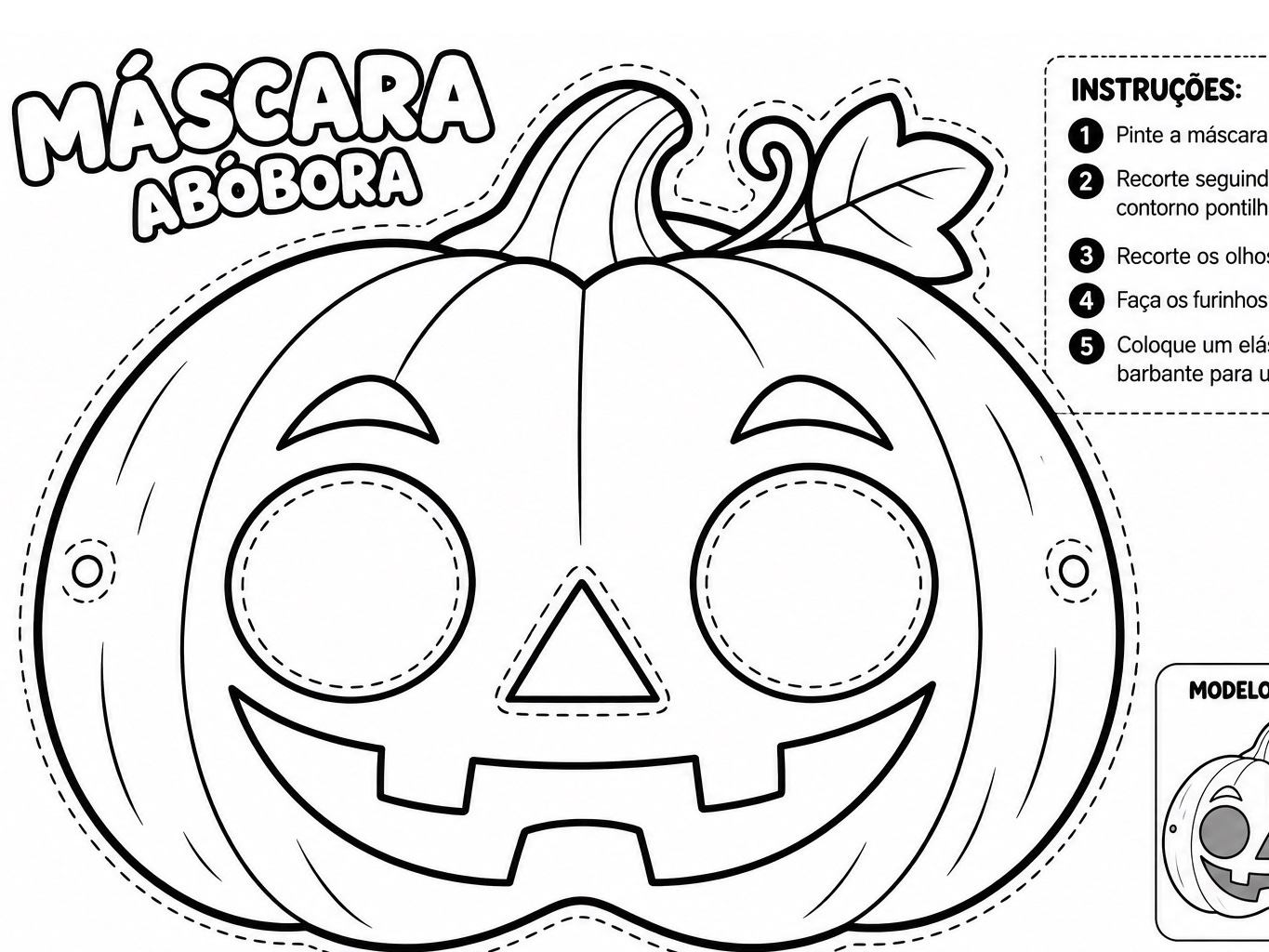 Máscaras de Halloween para Colorir e Recortar – Kit com 5 Modelos — capa do material