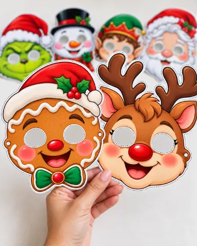 MÁSCARAS DE NATAL – 10 MODELOS INCRÍVEIS EM PDF — amostra 2: Deixe o Natal ainda mais divertido e encantador com máscaras…