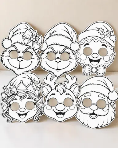 MÁSCARAS DE NATAL PARA COLORIR - ARQUIVO EM PDF — amostra 4: Deixe o Natal ainda mais divertido com 10 modelos de máscaras…