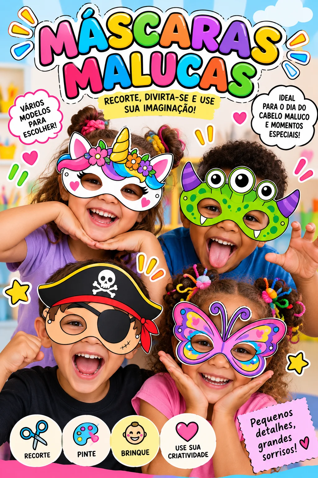 🎭🌈 MÁSCARAS MALUCAS – DIVERSÃO GARANTIDA! 🌈🎭 ATIVIDADE LUDICA — Alfabetização para Educação Infantil: As Máscaras…