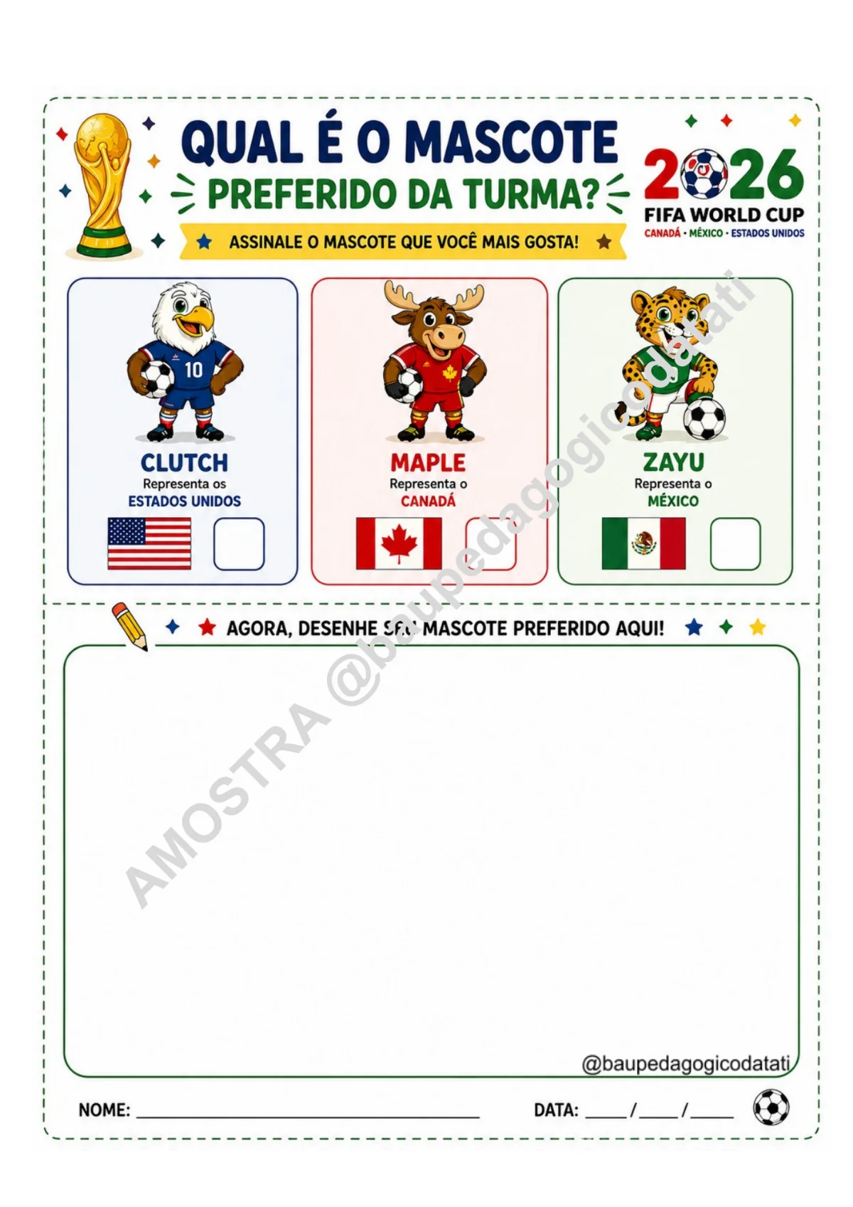 Mascote em Campo: Vote no Seu Favorito! ⚽🏆 — Alfabetização para Educação Infantil: Atividade lúdica da Copa 2026 para…