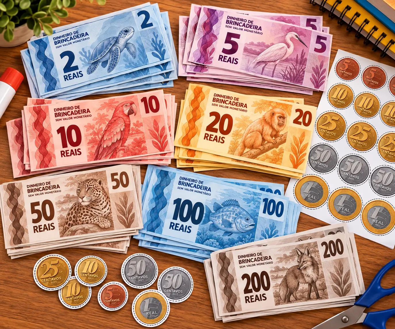 Matemática, Cédulas, Moedas, cofre e Desafios de Educação Financeira — amostra 7: Atividade lúdica de Matemática e Educação…