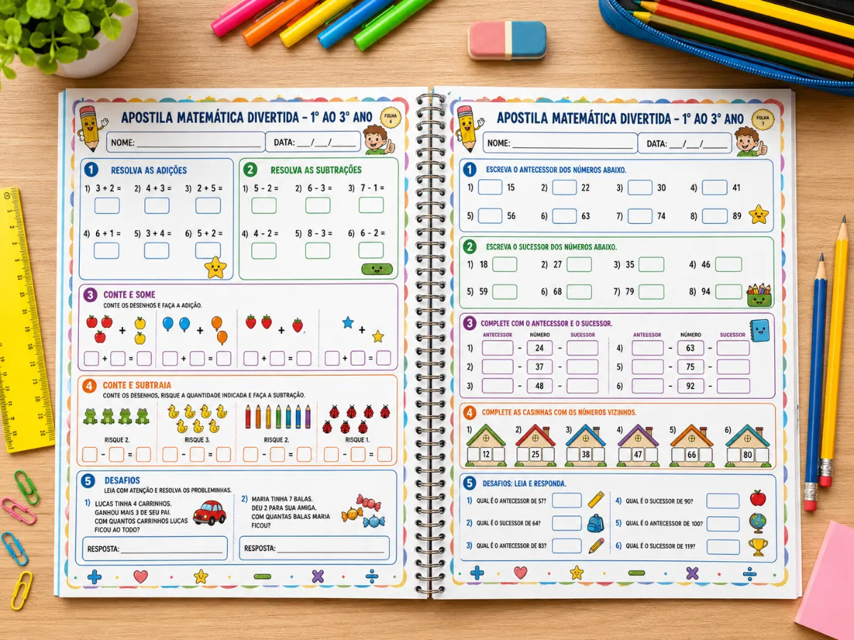 Matemática Divertida - Atividades para 1°, 2° e 3° anos — amostra 1: Uma apostila colorida, atrativa e cheia de atividades…