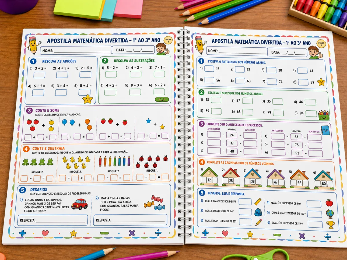 Matemática Divertida - Atividades para 1°, 2° e 3° anos — amostra 3: Uma apostila colorida, atrativa e cheia de atividades…