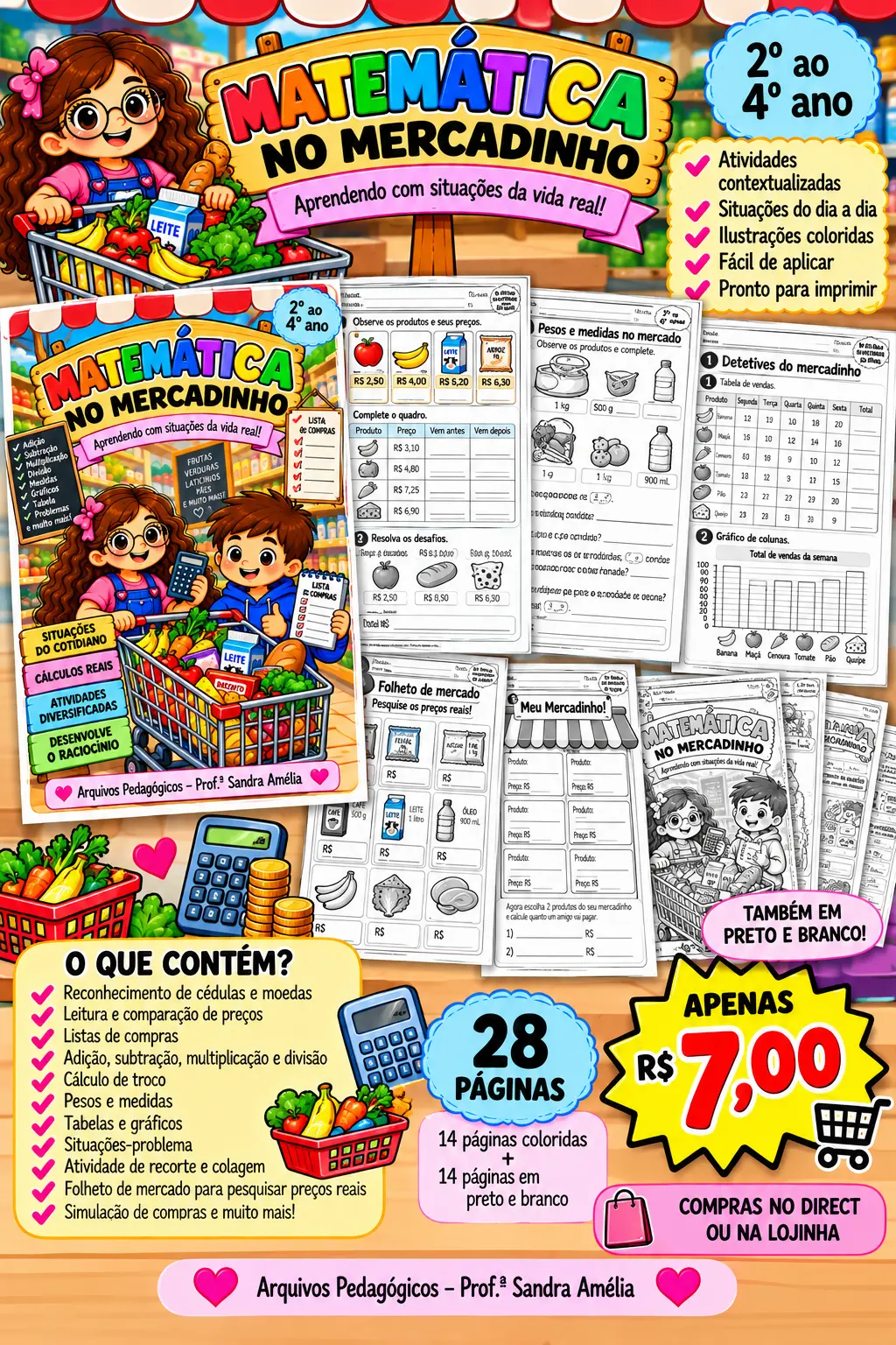 🛒🧮🌈 MATEMÁTICA NO MERCADINHO! 🌈 — capa do material