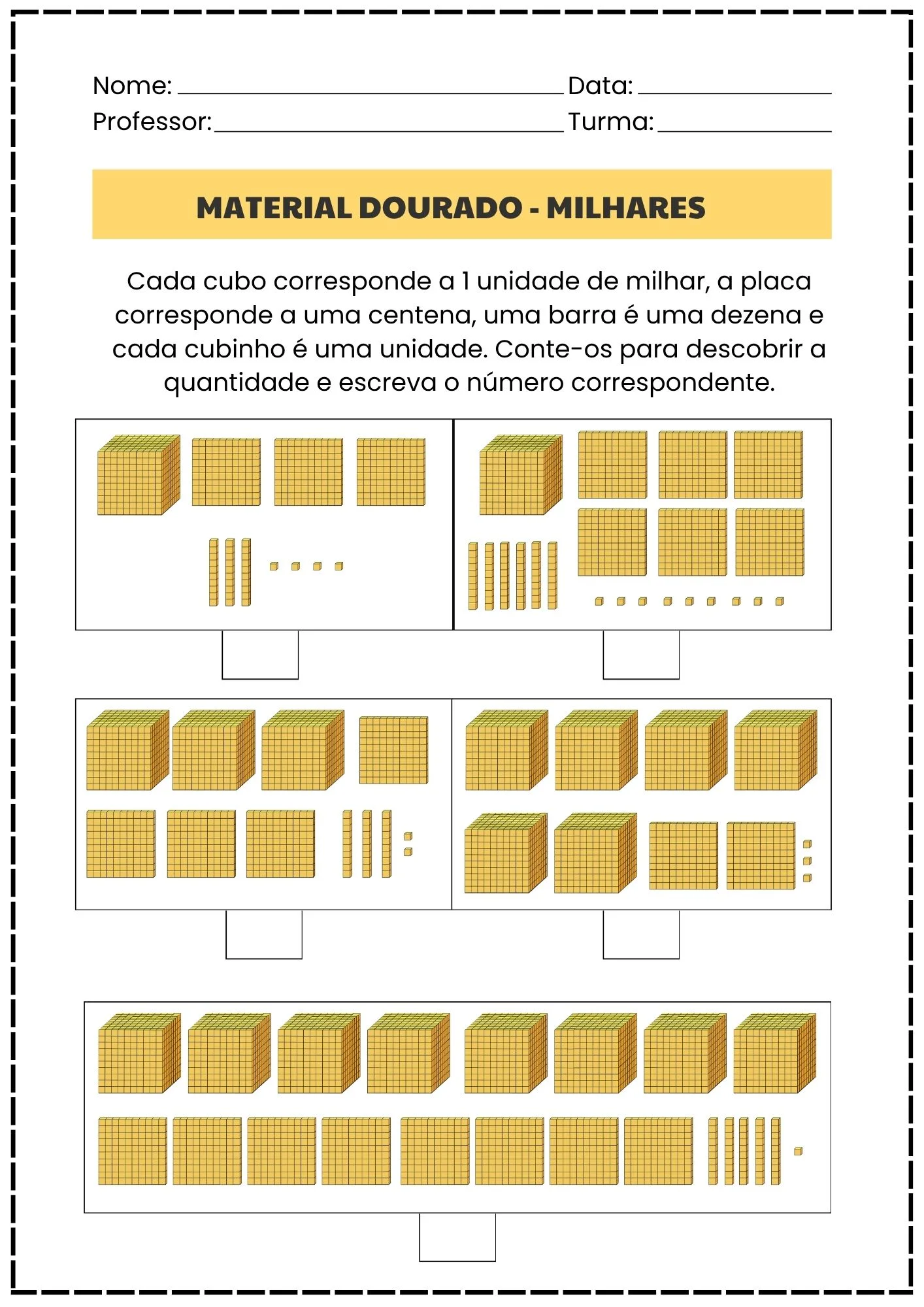Material Dourado! Sistema de Numeração Decimal. Parte 2 — amostra 7: 23 páginas de atividades com Material Dourado para…