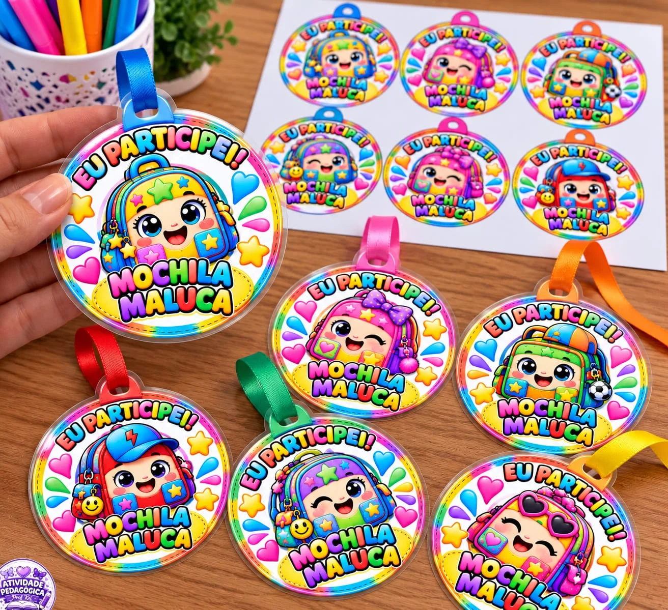 MEDALHA “EU PARTICIPEI!” – MOCHILA MALUCA — Datas comemorativas para Educação Infantil: Uma lembrancinha linda e divertida…