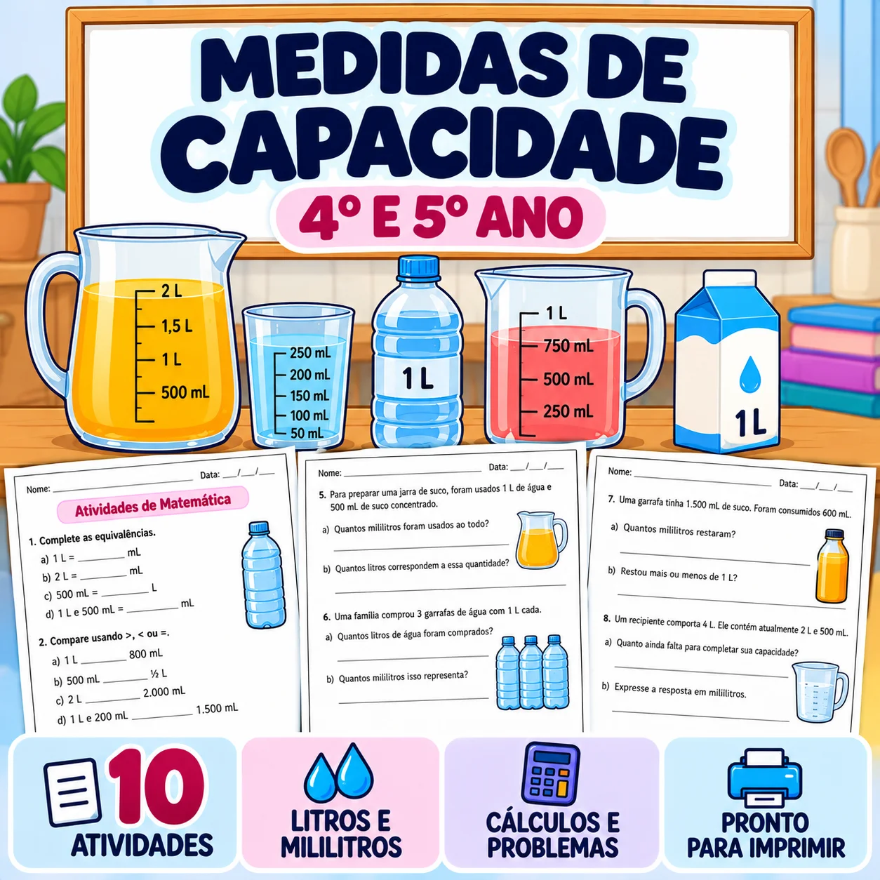Medidas de Capacidade | Atividades para 4º e 5º Ano — capa do material