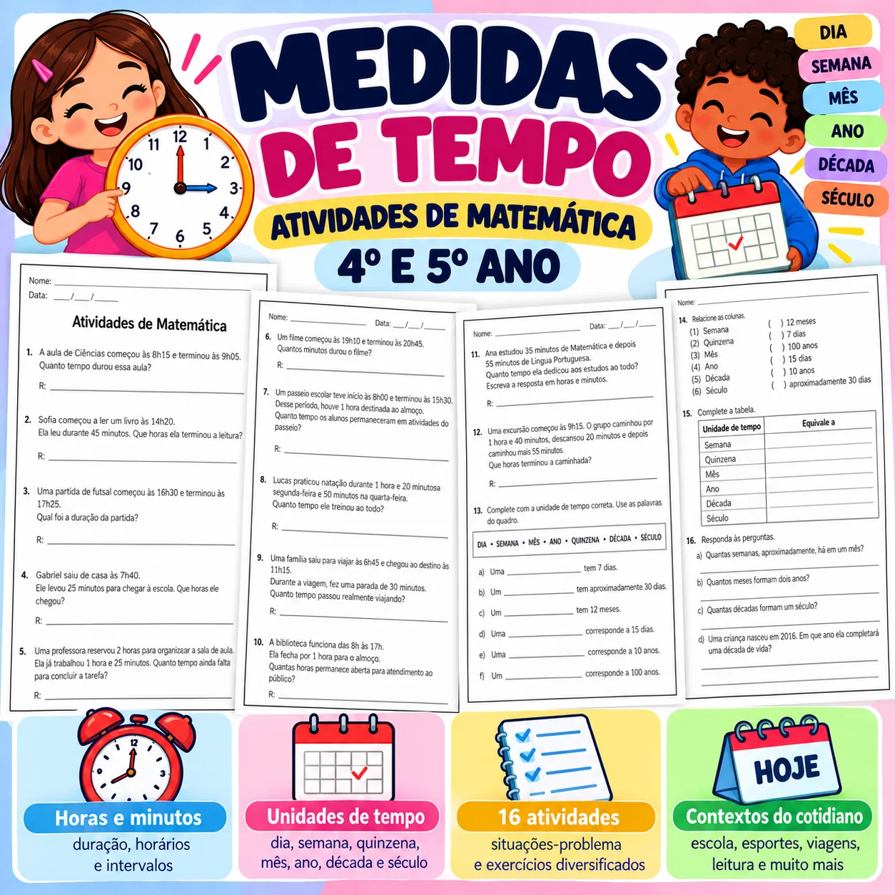 Medidas de Tempo | Atividades de Matemática – 4º e 5º Ano — Matemática para 5º ano: 16 atividades de Matemática sobre…