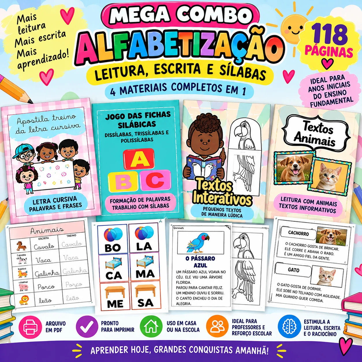 MEGA COMBO ALFABETIZAÇÃO – LEITURA, ESCRITA E SÍLABAS — amostra 1: Produto digital em PDF. Nenhum material físico será…