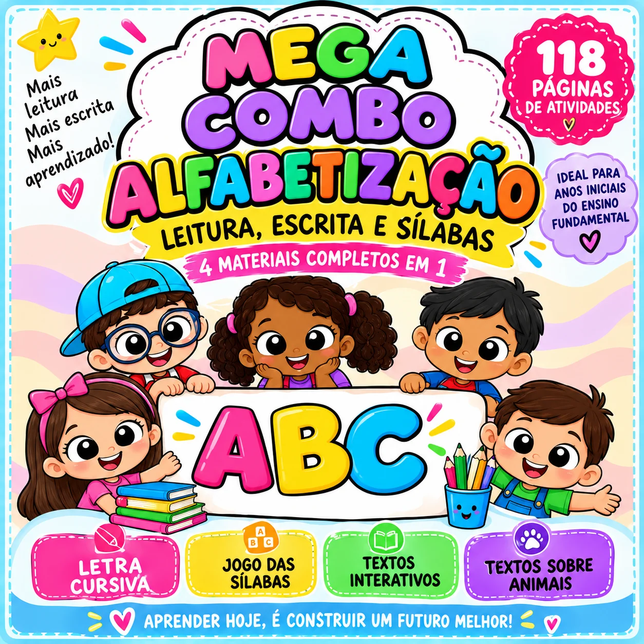 MEGA COMBO ALFABETIZAÇÃO – LEITURA, ESCRITA E SÍLABAS — capa do material