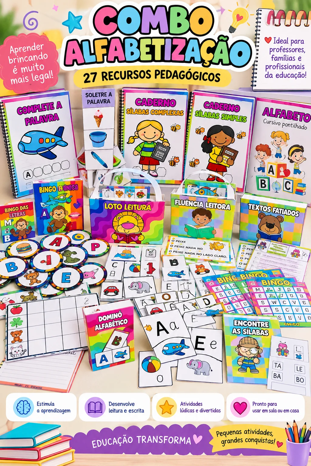 MEGA PACK ALFABETIZAÇÃO — 27 RECURSOS PEDAGÓGICOS | PDF — capa do material