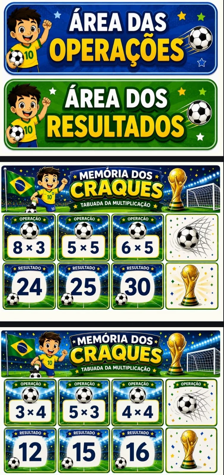 ⚽🏆 MEMÓRIA DOS CRAQUES – TABUADA DA MULTIPLICAÇÃO 🏆⚽ — amostra 1: Transforme o aprendizado da tabuada em uma divertida…