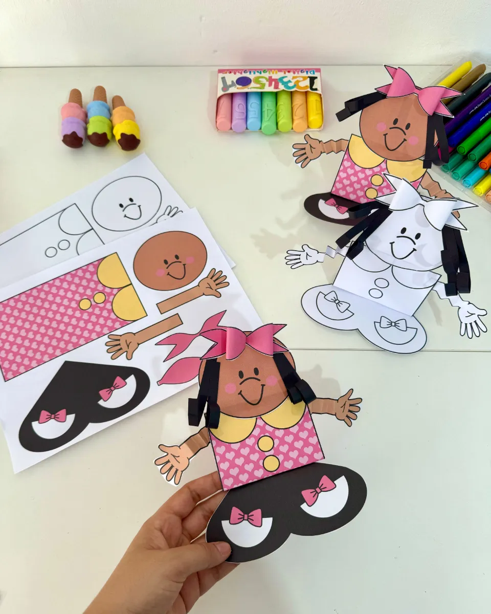 Menina Bonita do Laço de Fita: Atividade 3D — amostra 3: Atividade 3D para recortar, colorir e montar, inspirada em Menina…