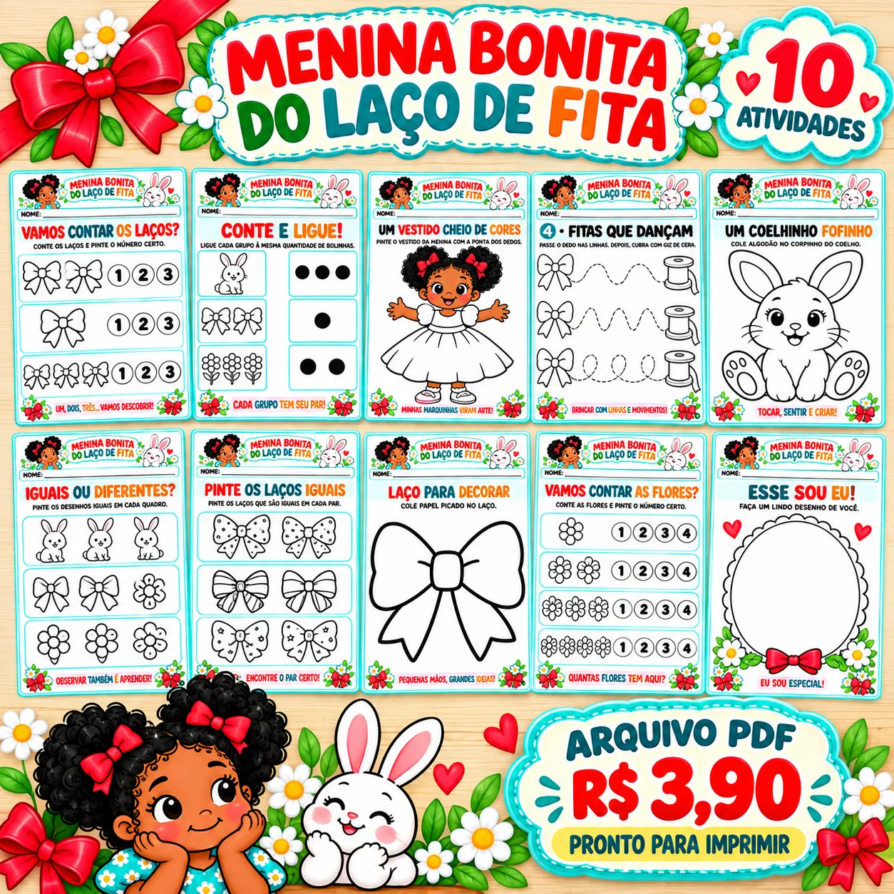 Menina Bonita do Laço de Fita – Atividades em PDF — amostra 3: 10 atividades para a Educação Infantil, com propostas de…