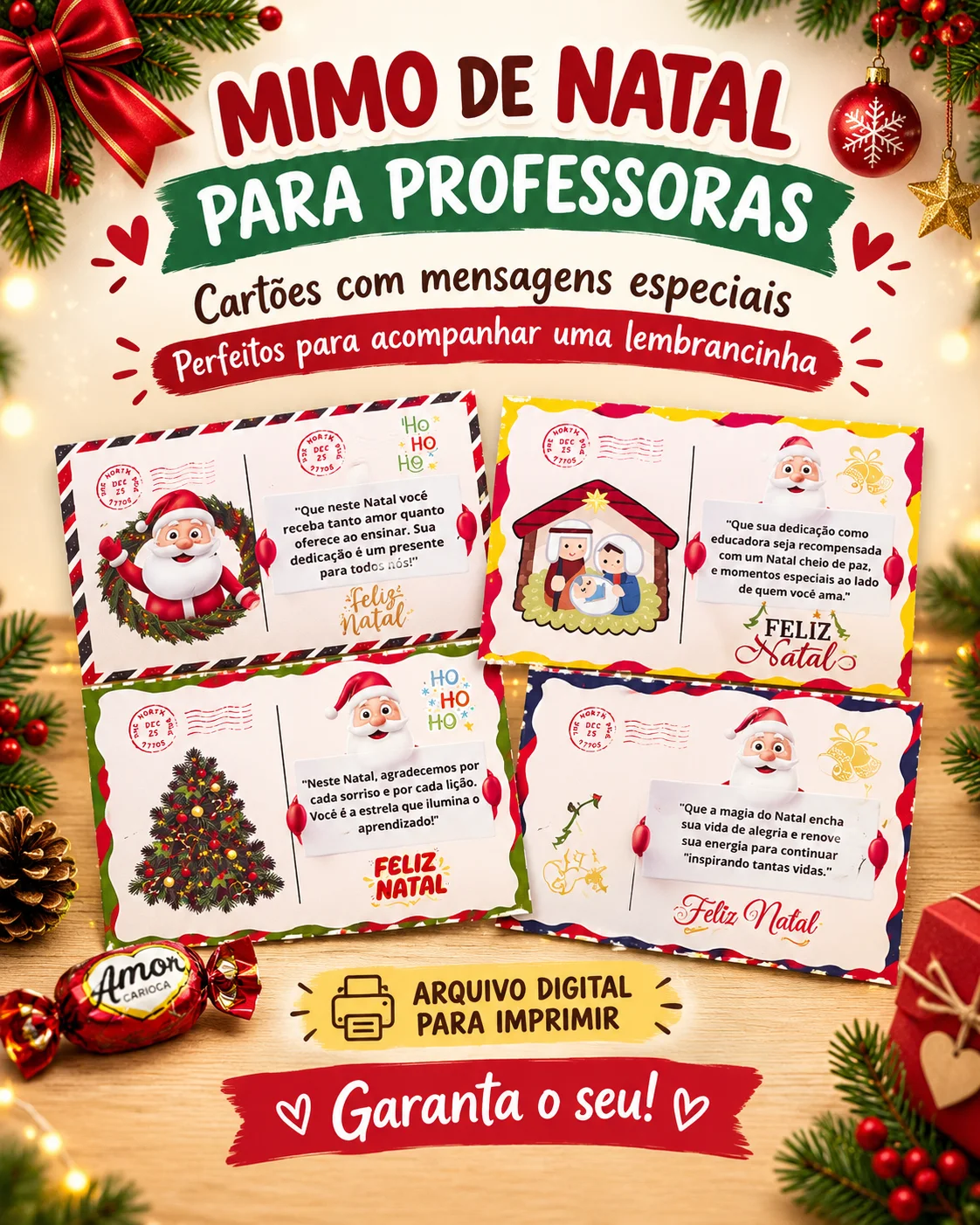 Mensagens de Natal para Professoras em pdf — Datas comemorativas para Todas as séries: Material com 4 páginas de mensagens…
