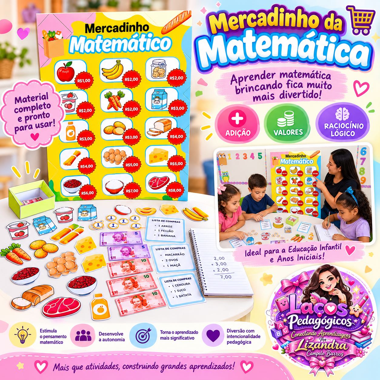 Mercadinho da Matemática – Atividade de Adição, Valores e Dinheiro — Alfabetização para Educação Infantil: Material…