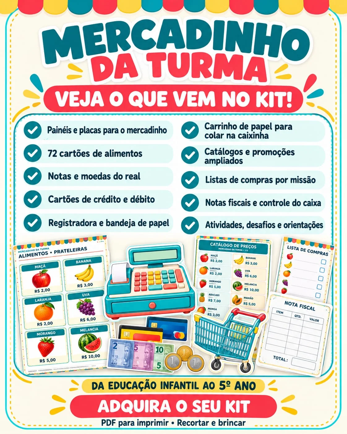 Mercadinho da Turma – Kit Pedagógico com 119 Páginas — amostra 5: Mercadinho da Turma em PDF com 119 páginas, painel,…