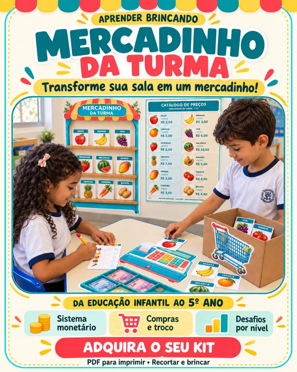 Mercadinho da Turma – Kit Pedagógico com 119 Páginas — amostra 6: Mercadinho da Turma em PDF com 119 páginas, painel,…
