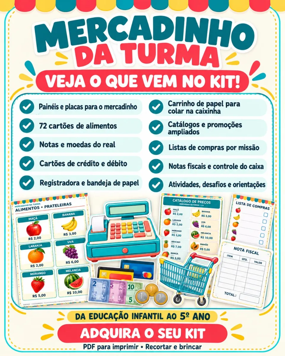Mercadinho da Turma – Kit Pedagógico com 119 Páginas — amostra 7: Mercadinho da Turma em PDF com 119 páginas, painel,…