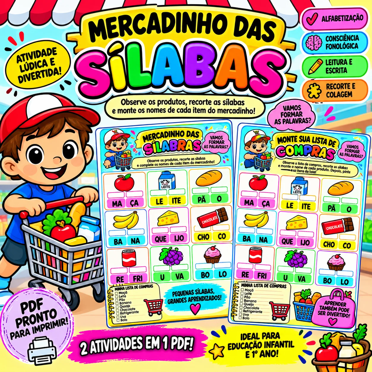 Mercadinho das Sílabas – Atividade Lúdica de Alfabetização em PDF — capa do material