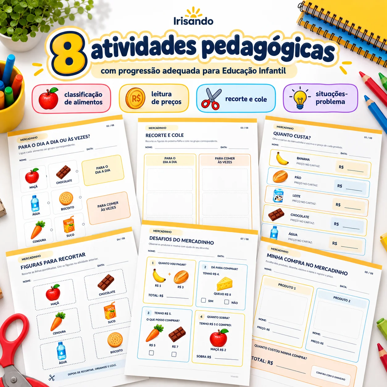 Mercadinho Pedagógico – Atividades, Dinheiro e Painel Ampliado — amostra 2: O que o material inclui?