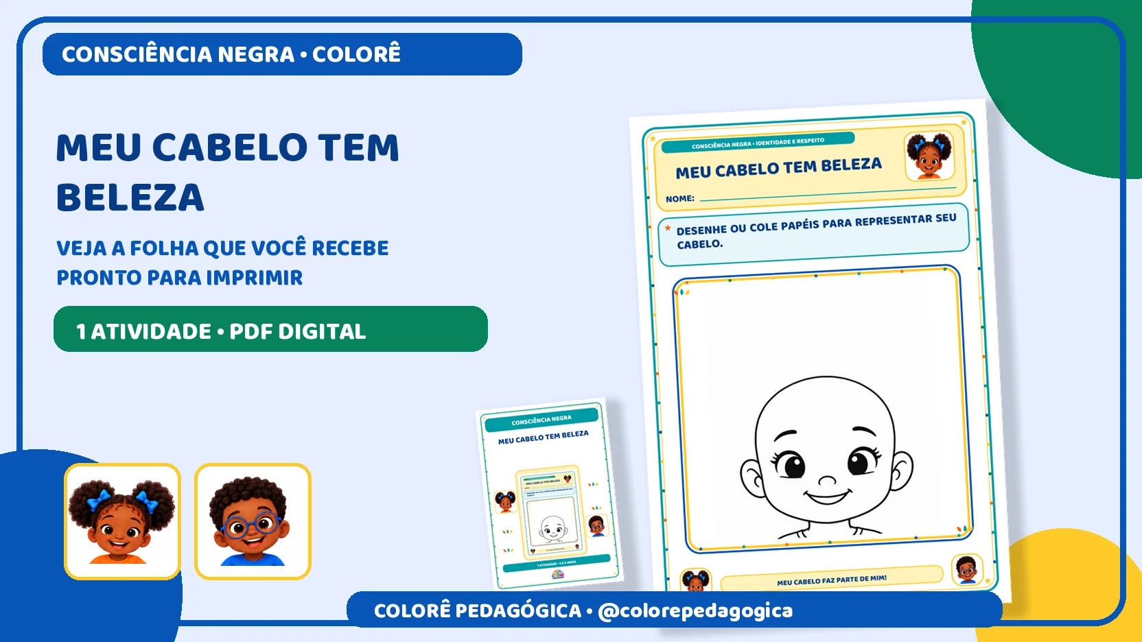 Meu cabelo tem beleza | Consciência Negra — amostra 3: Atividade de desenho e colagem para valorizar os cabelos e a…