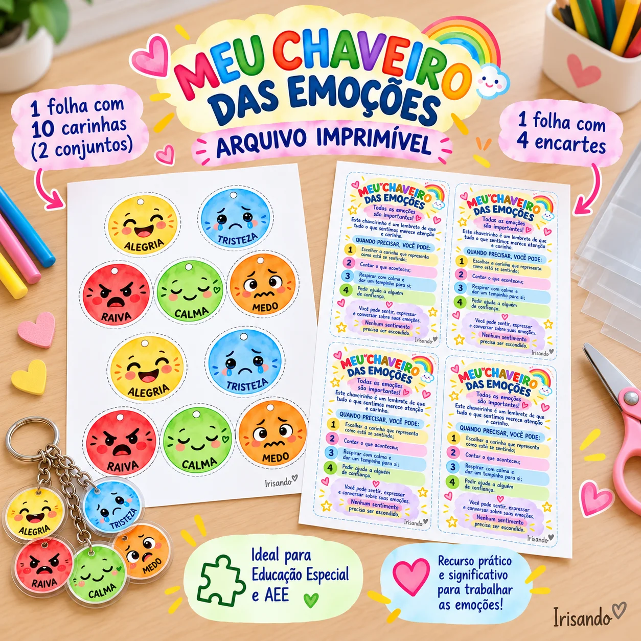 Meu Chaveiro das Emoções | Recurso Pedagógico — amostra 2: Recurso imprimível para trabalhar emoções e comunicação no AEE