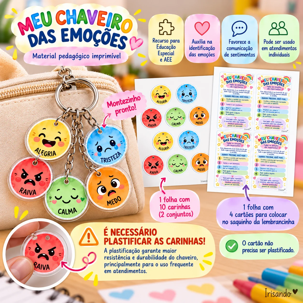 Meu Chaveiro das Emoções | Recurso Pedagógico — amostra 3: Recurso imprimível para trabalhar emoções e comunicação no AEE