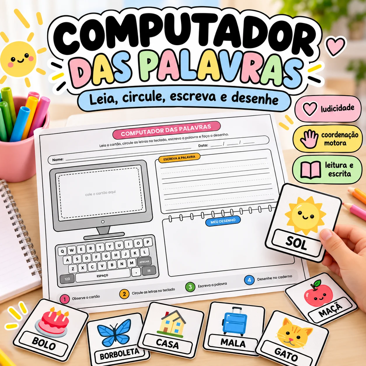 Meu Computador das Palavras – 100 Cartões — amostra 2: Um recurso lúdico para trabalhar leitura, escrita, reconhecimento de…