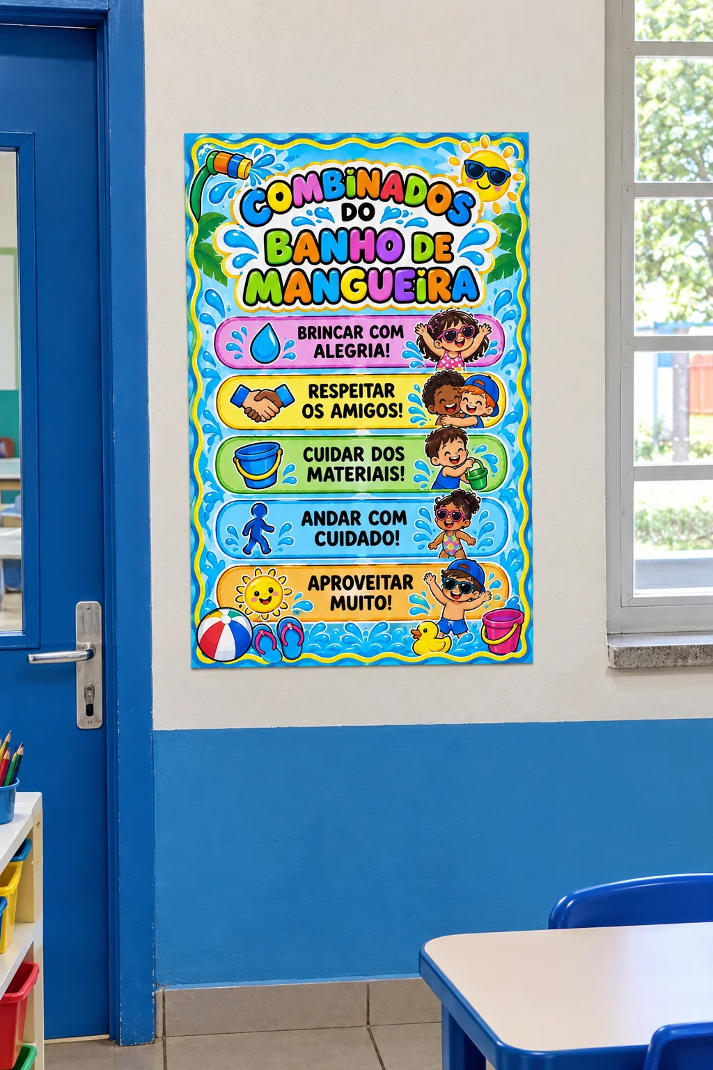 Meu Dia de Banho de Mangueira – Painel e Atividade — amostra 3: Kit Meu Dia de Banho de Mangueira com painel, combinados e…
