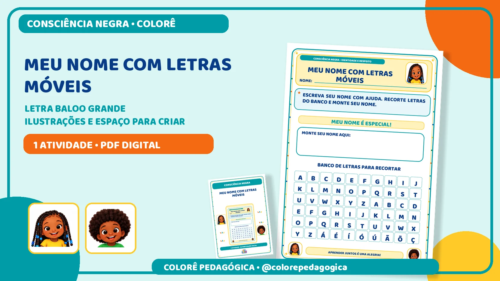Meu nome com letras móveis | Consciência Negra — amostra 2: Atividade para escrever e montar o nome com letras recortáveis,…