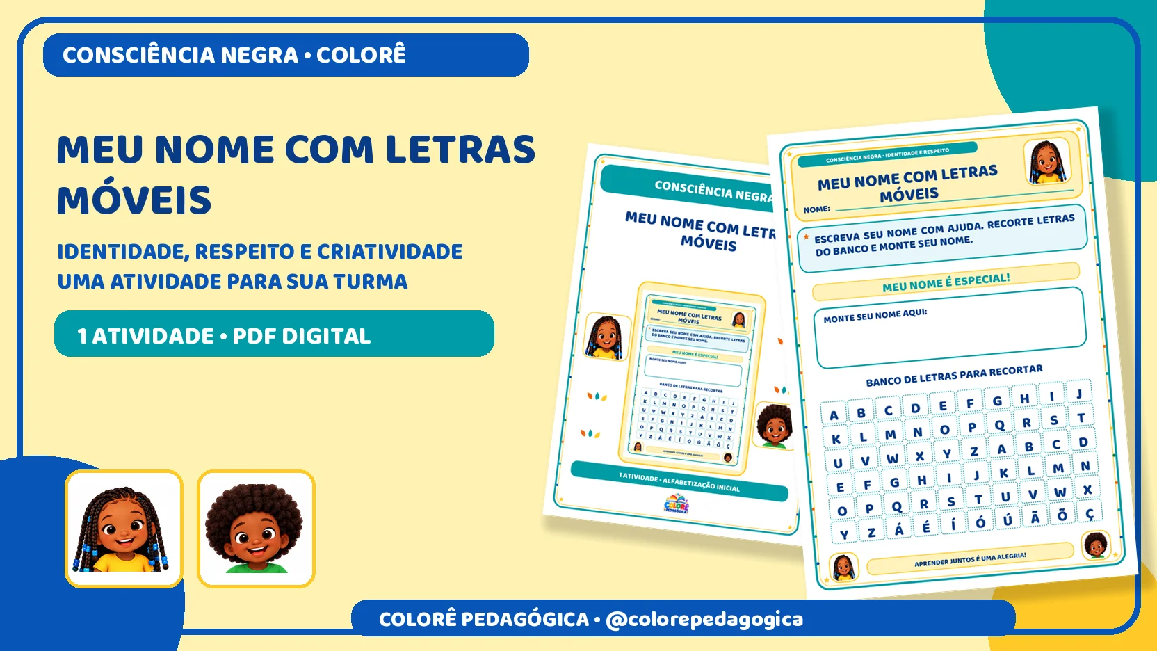 Meu nome com letras móveis | Consciência Negra — amostra 3: Atividade para escrever e montar o nome com letras recortáveis,…