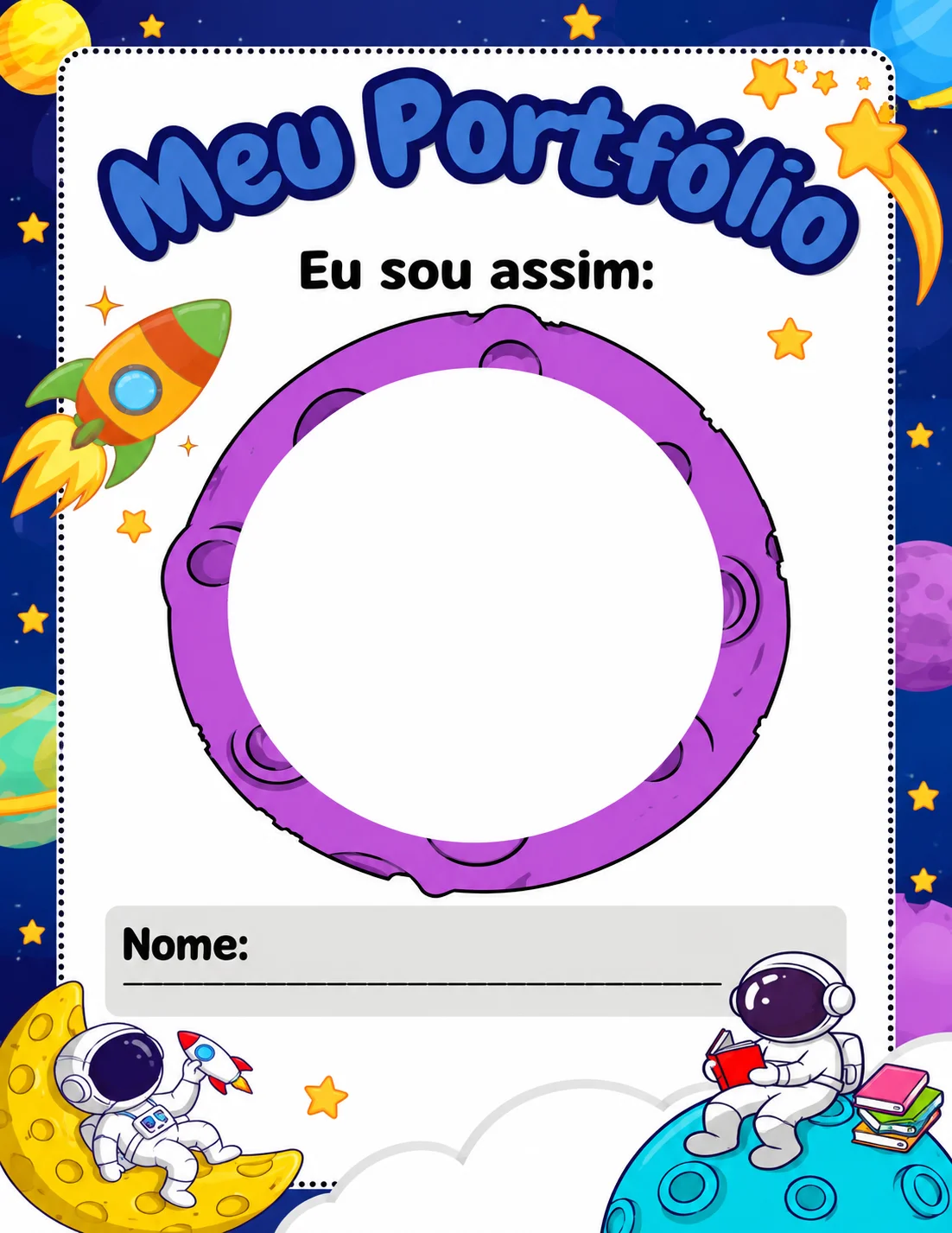 Meu Portfólio Infantil Tema Astronauta Registro das Memórias Escolares — amostra 3: Portfólio infantil com tema Astronauta…