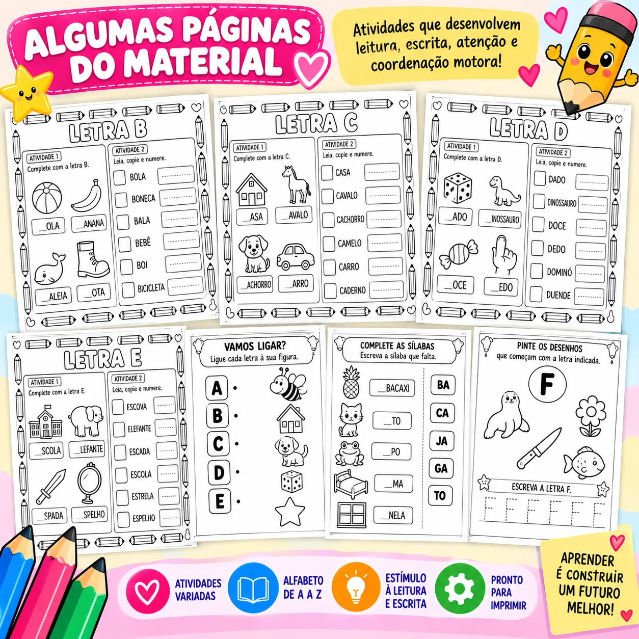 Meu Primeiro Alfabeto – Apostila de Alfabetização com 29 Páginas — amostra 4: A apostila perfeita para dar os primeiros…