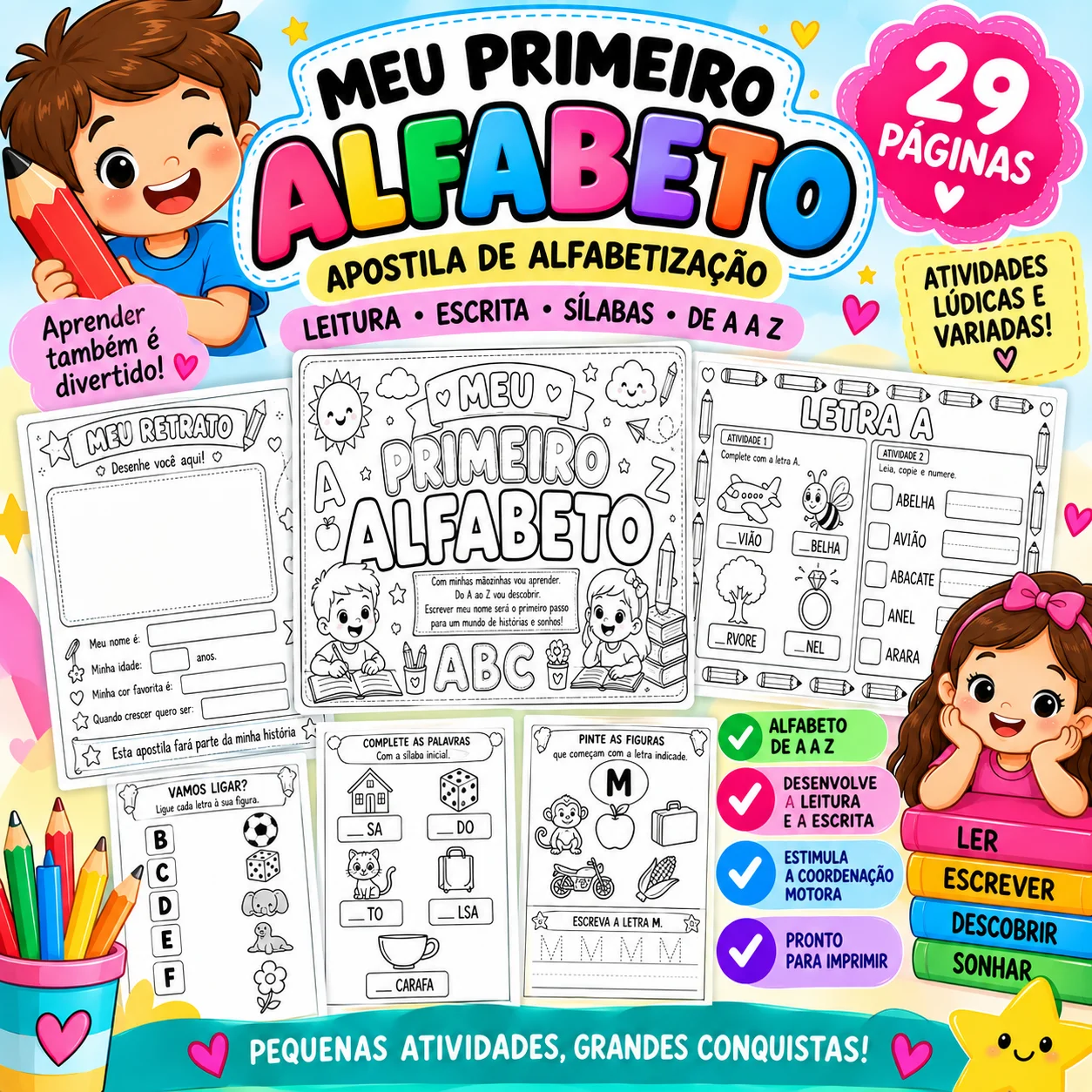 Meu Primeiro Alfabeto – Apostila de Alfabetização com 29 Páginas — capa do material