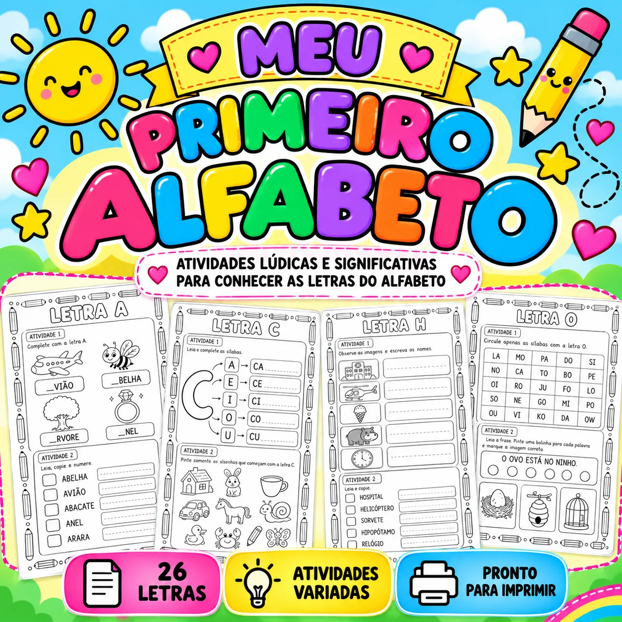 Meu Primeiro Alfabeto – Atividades de Alfabetização de A a Z — Alfabetização para 1º ano: Material desenvolvido para tornar…