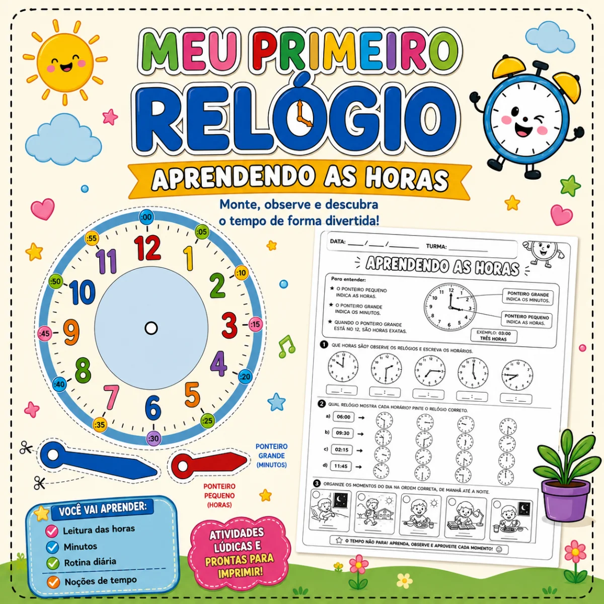 Meu Primeiro Relógio – PDF para Imprimir | Alfabetização — Alfabetização para 3º ano: Kit Hora Certa Aprendendo as Horas de…