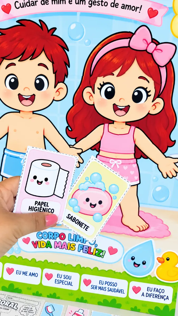 Meus Bonequinhos Da Higiene – Kit Completo Em PDF! — amostra 5: 🧼 Painel educativo sobre higiene corporal; 🧒👧…