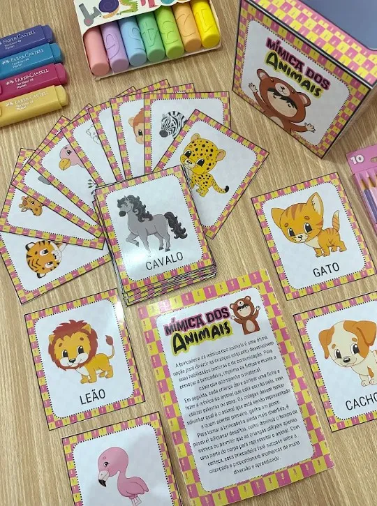 Mímica dos Animais: 36 Fichas e Caixinha para Imprimir — amostra 1: 36 fichas ilustradas, caixinha e instruções para…