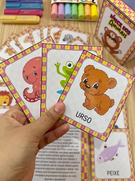 Mímica dos Animais: 36 Fichas e Caixinha para Imprimir — amostra 5: 36 fichas ilustradas, caixinha e instruções para…