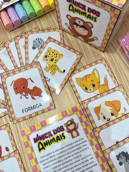 Mímica dos Animais: 36 Fichas e Caixinha para Imprimir — amostra 6: 36 fichas ilustradas, caixinha e instruções para…