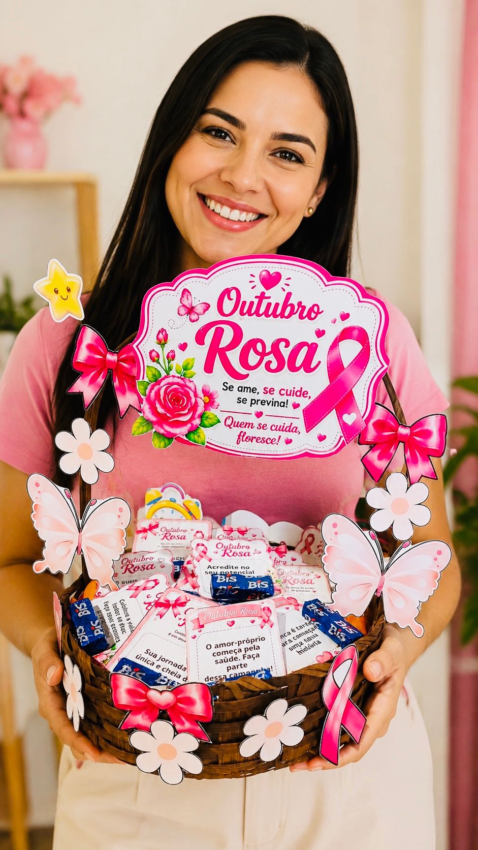 Mimo Outubro Rosa Cartões para Chocolate e Autocuidado — amostra 1: Compartilhe carinho e conscientização no Outubro Rosa