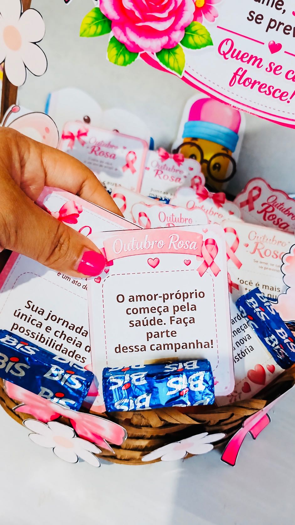 Mimo Outubro Rosa Cartões para Chocolate e Autocuidado — amostra 2: Compartilhe carinho e conscientização no Outubro Rosa