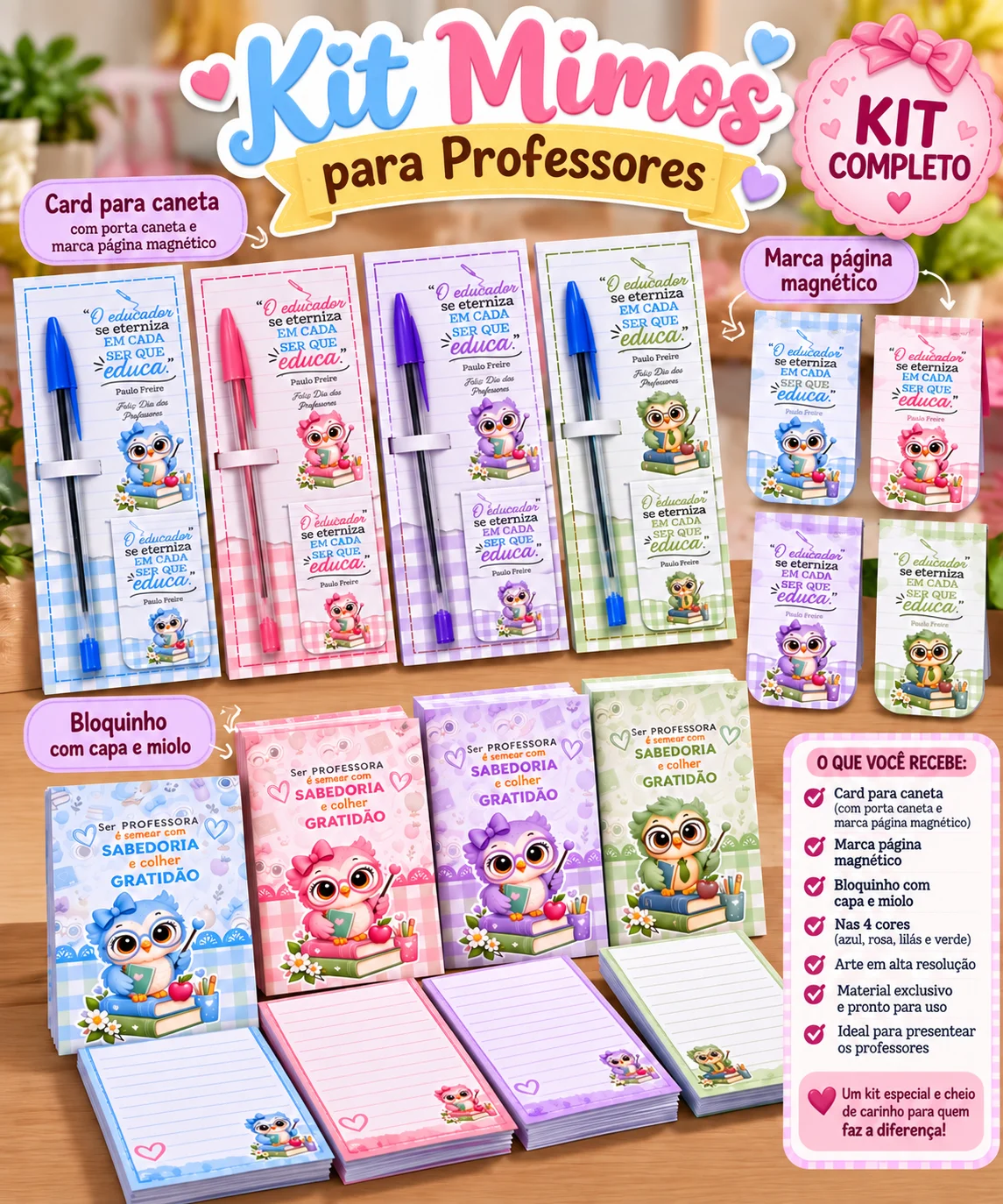 Mimos para Professores | Card para Caneta, Marca-Página Magnético e — capa do material