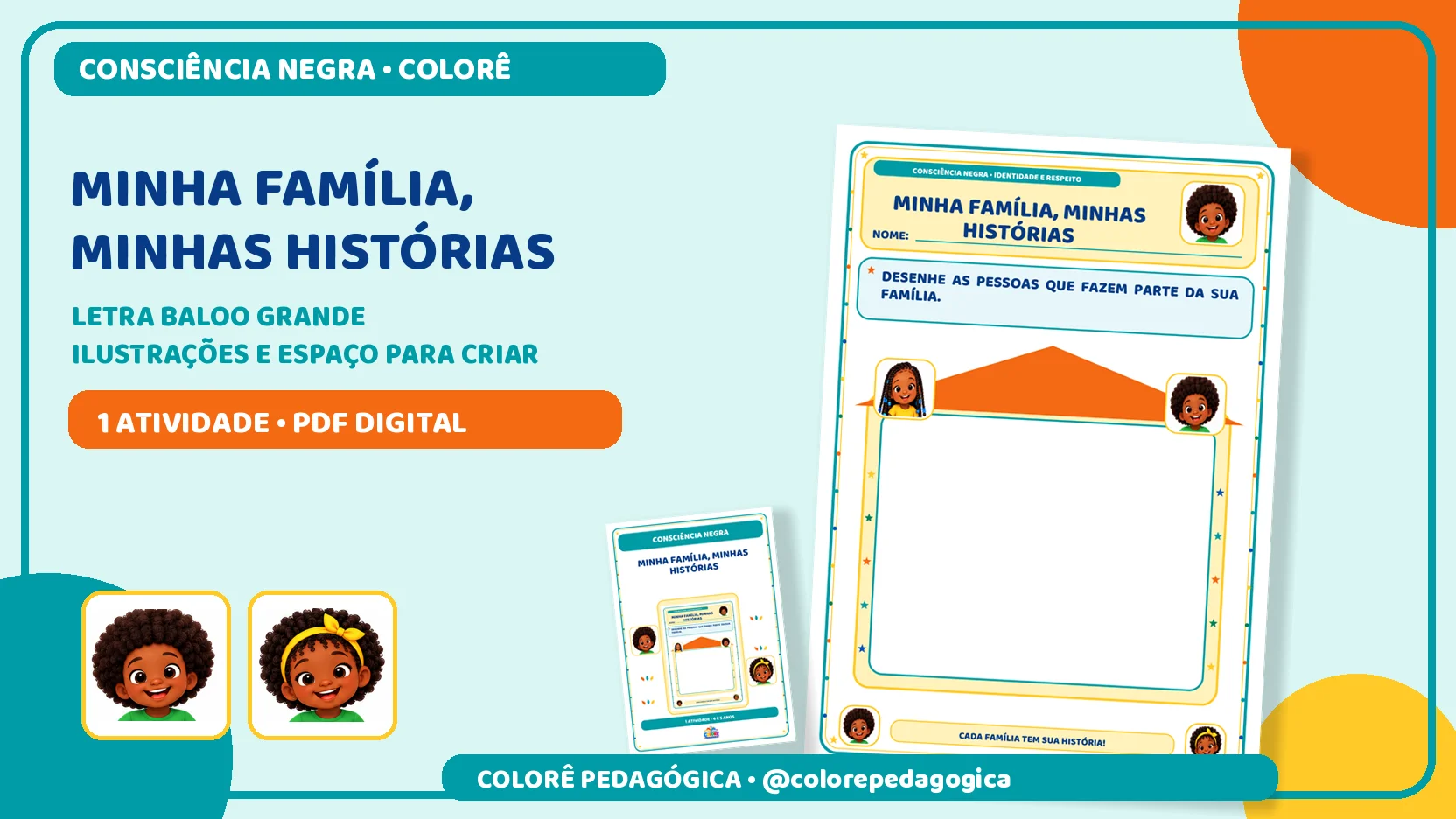 Minha família, minhas histórias | Consciência Negra — amostra 1: Produto digital para impressão em A4, na orientação…